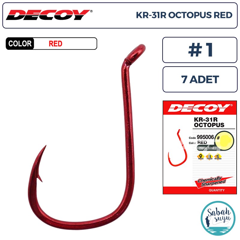 Decoy KR-31R Octopus Delikli Olta İğnesi Kırmızı #1 (7 Adet)