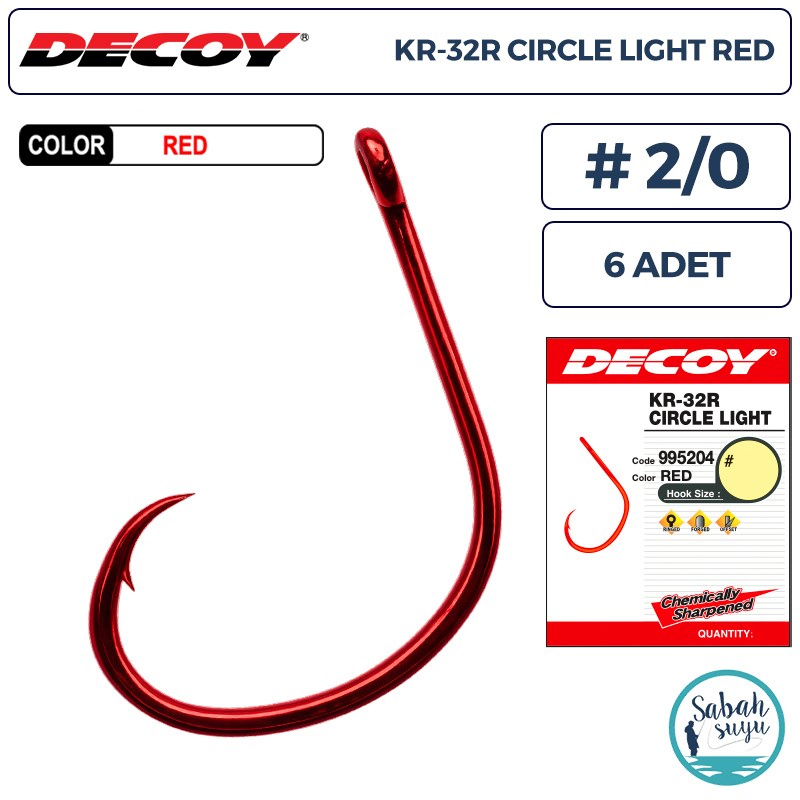 Decoy KR-32R Circle Light Delikli Olta İğnesi Kırmızı #2/0 (6 Adet)