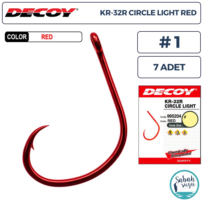 Decoy KR-32R Circle Light Delikli Olta İğnesi Kırmızı #1 (7 Adet)