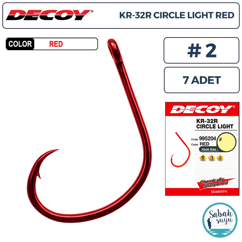 Decoy KR-32R Circle Light Delikli Olta İğnesi Kırmızı #2 (7 Adet)