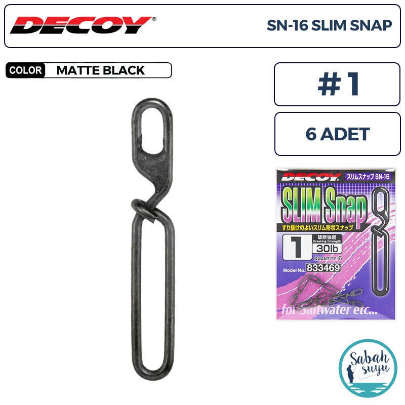 Decoy SN-16 Slim Snap Klips #1 30lb Black (6 Adet)