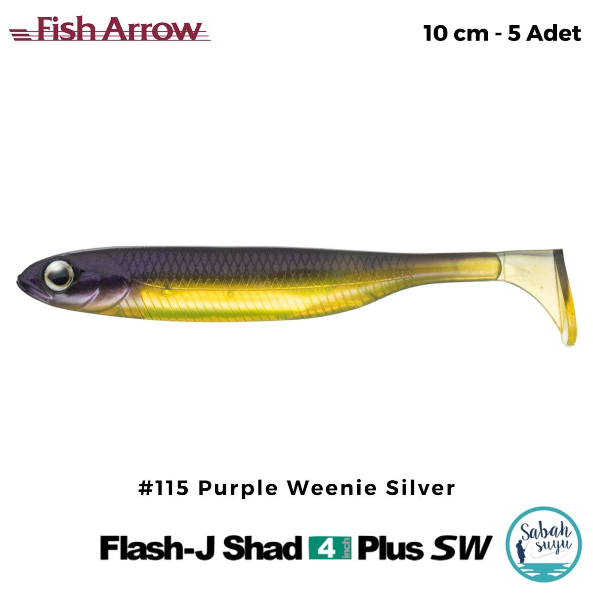Fish Arrow Flash J Shad Plus SW 10cm (4'') #115 Purple Weenie Silver Silikon Balık (5 Adet)