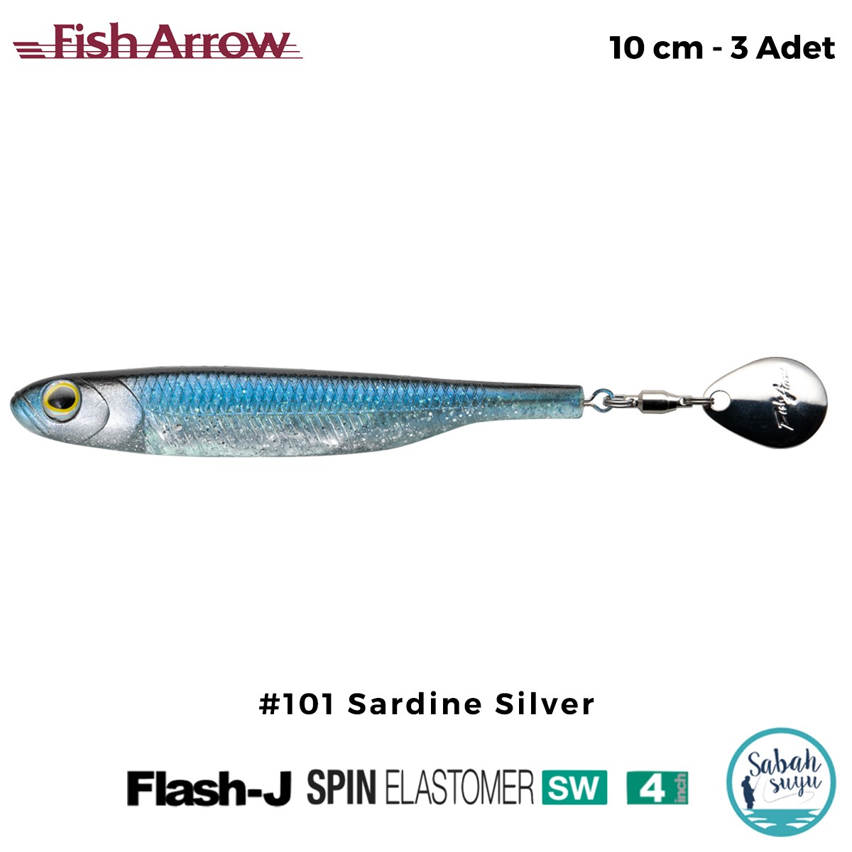 Fish Arrow Flash J Spin Elastomer SW 10cm (4'') #101 Sardine Silver Silikon Balık (3 Adet)
