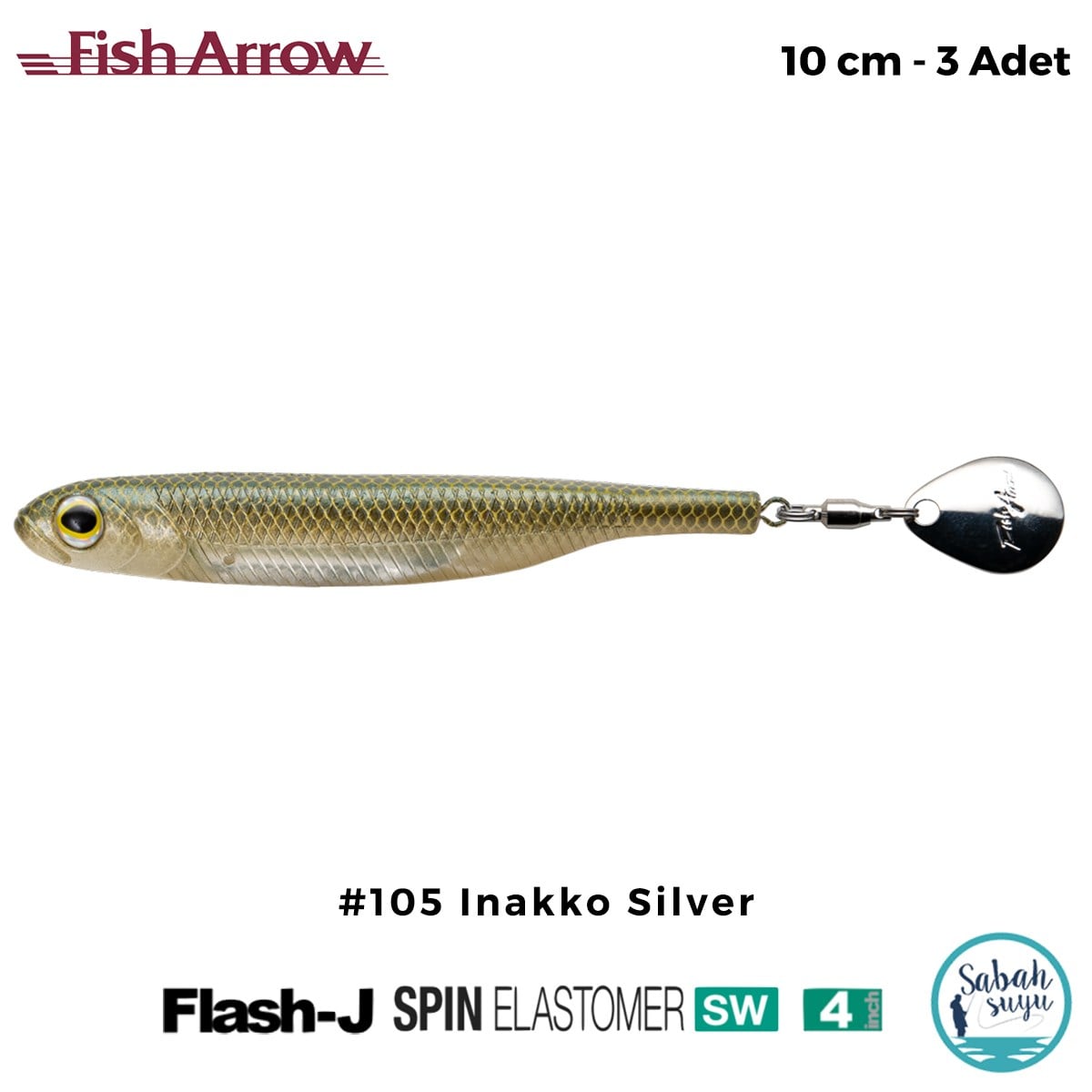 Fish Arrow Flash J Spin Elastomer SW 10cm (4'') #105 Inakko Silver Silikon Balık (3 Adet)