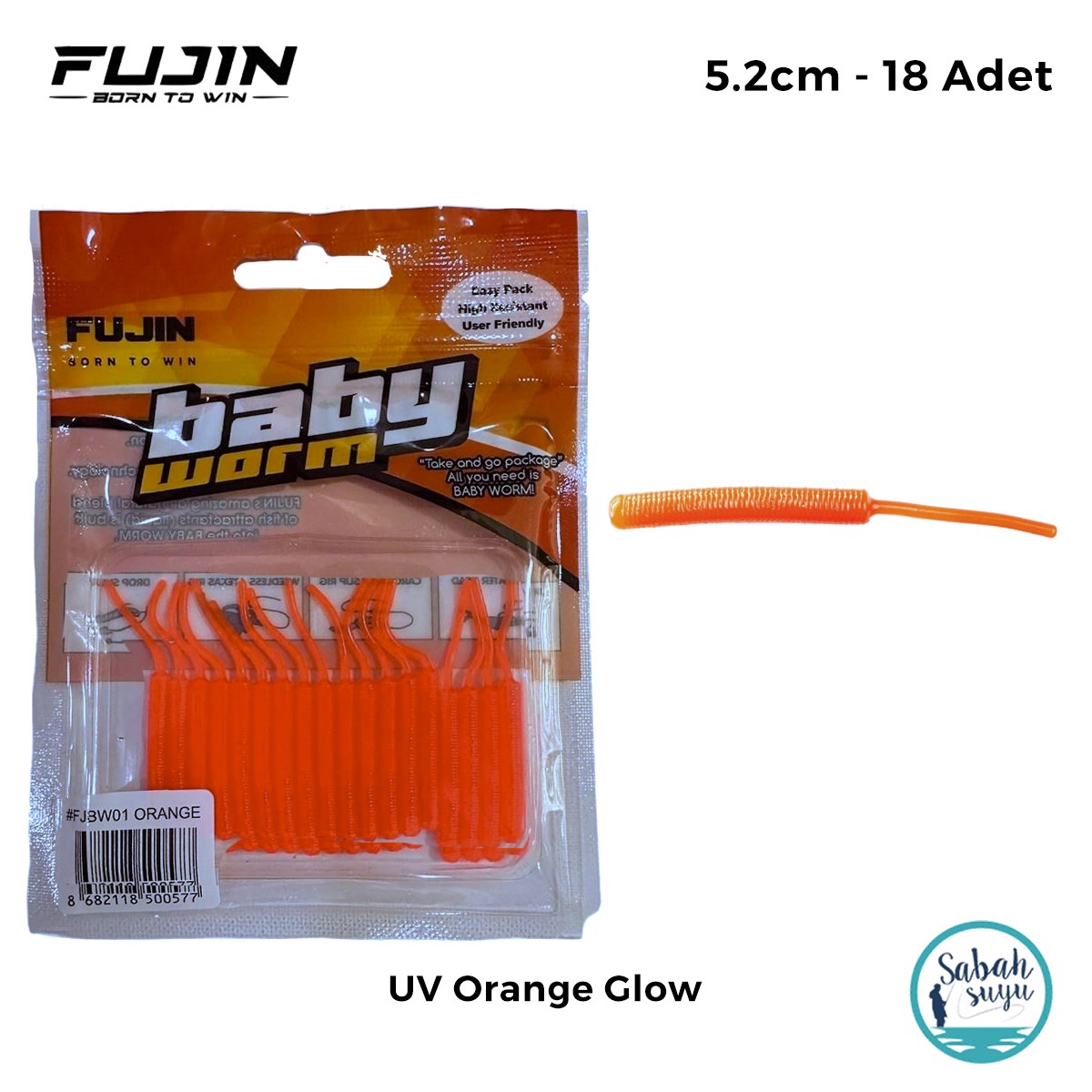 Fujin Baby Worm LRF Silikon 5.2 cm UV Orange Glow (18 Adet)