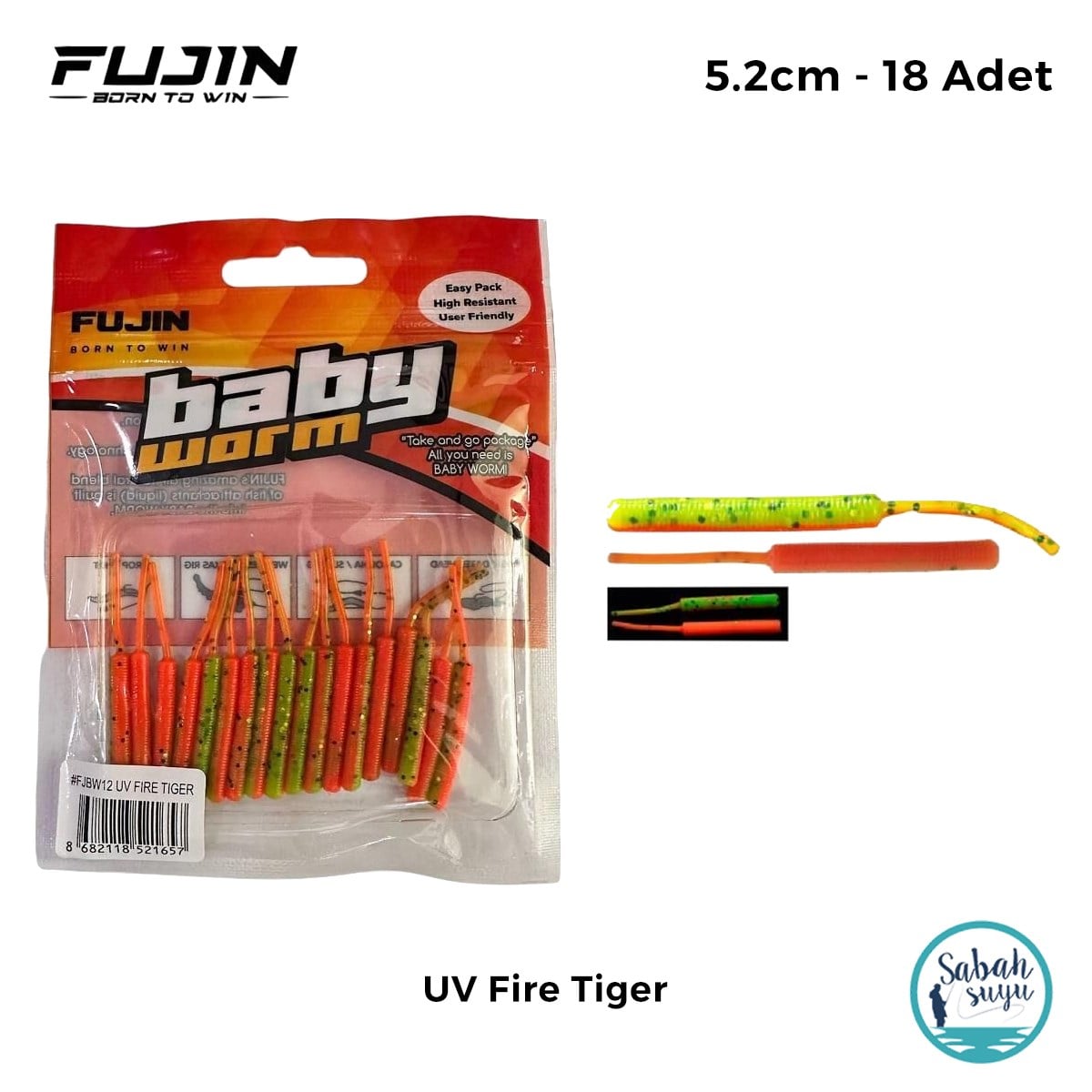 Fujin Baby Worm LRF Silikon 5.2 cm UV Fire Tiger (18 Adet)