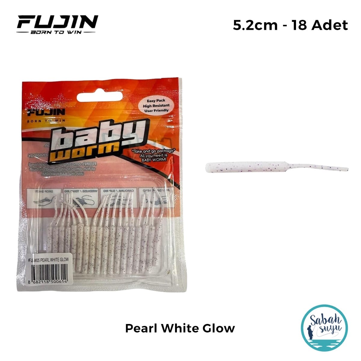 Fujin Baby Worm LRF Silikon 5.2 cm Pearl White Glow (18 Adet)