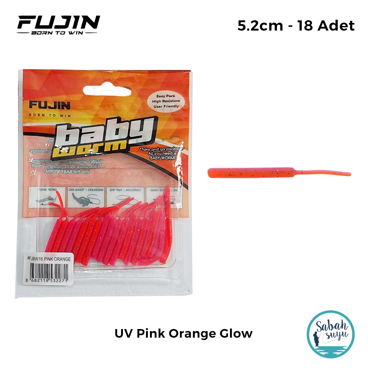 Fujin Baby Worm LRF Silikon 5.2 cm UV Pink Orange Glow (18 Adet)