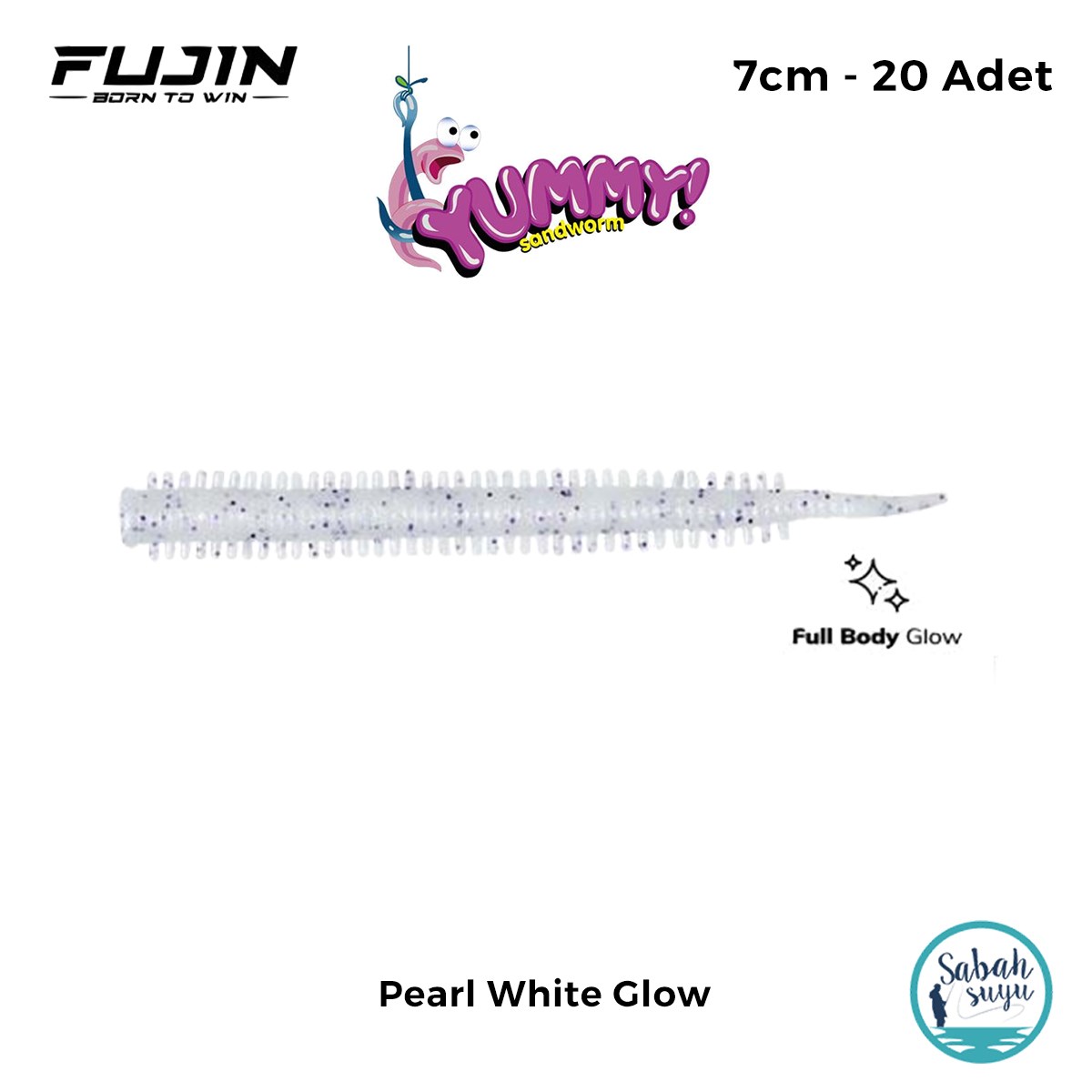 Fujin Yummy Sandworm LRF Silikon 7 cm Pearl White Glow (20 Adet)
