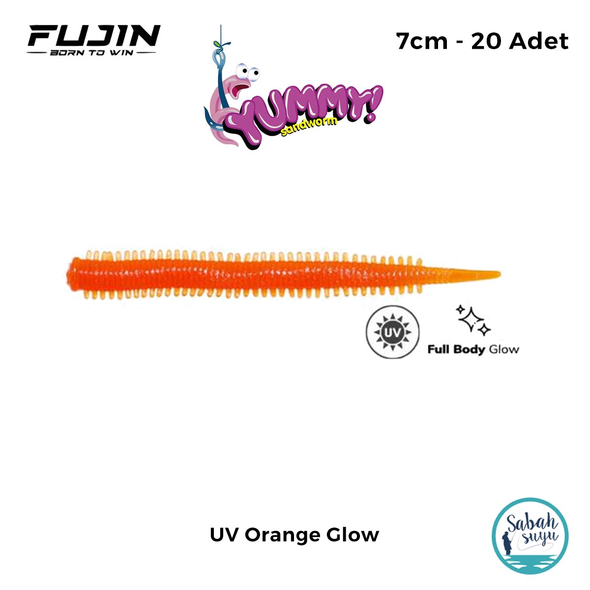 Fujin Yummy Sandworm LRF Silikon 7 cm UV Orange Glow (20 Adet)