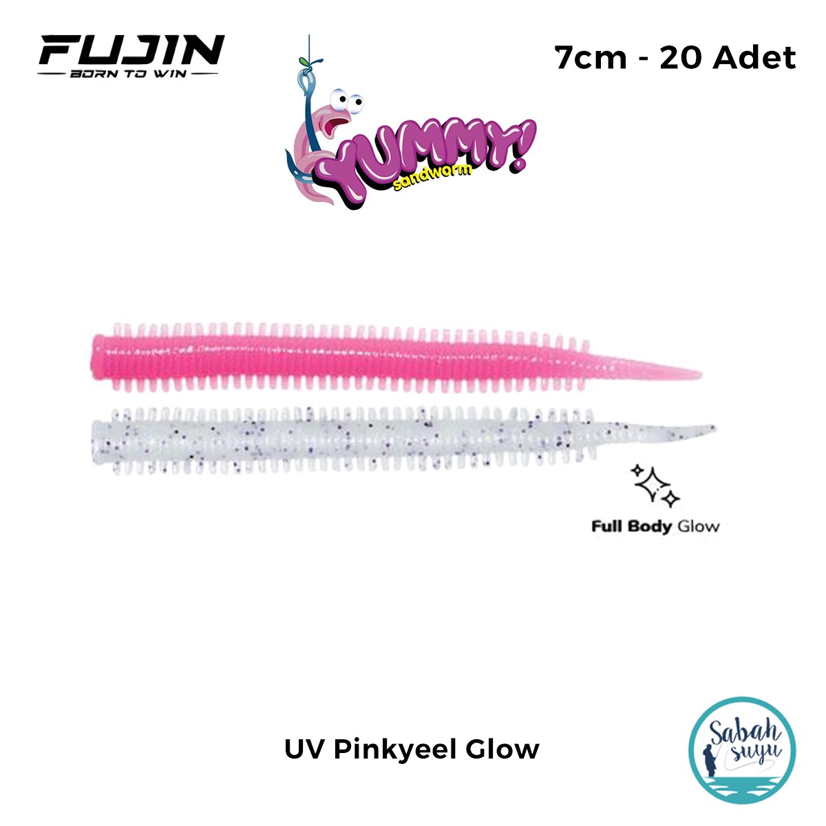 Fujin Yummy Sandworm LRF Silikon 7 cm UV Pinkyeel Glow (20 Adet)