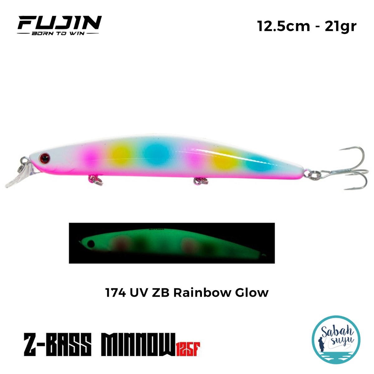 Fujin Z-Bass Minnow 125F 12.5cm 21gr #174 UV ZB Rainbow Glow Maket Balık