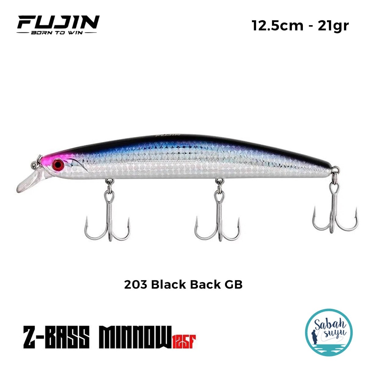 Fujin Z-Bass Minnow 125F 12.5cm 21gr #203 Black Back GB Maket Balık