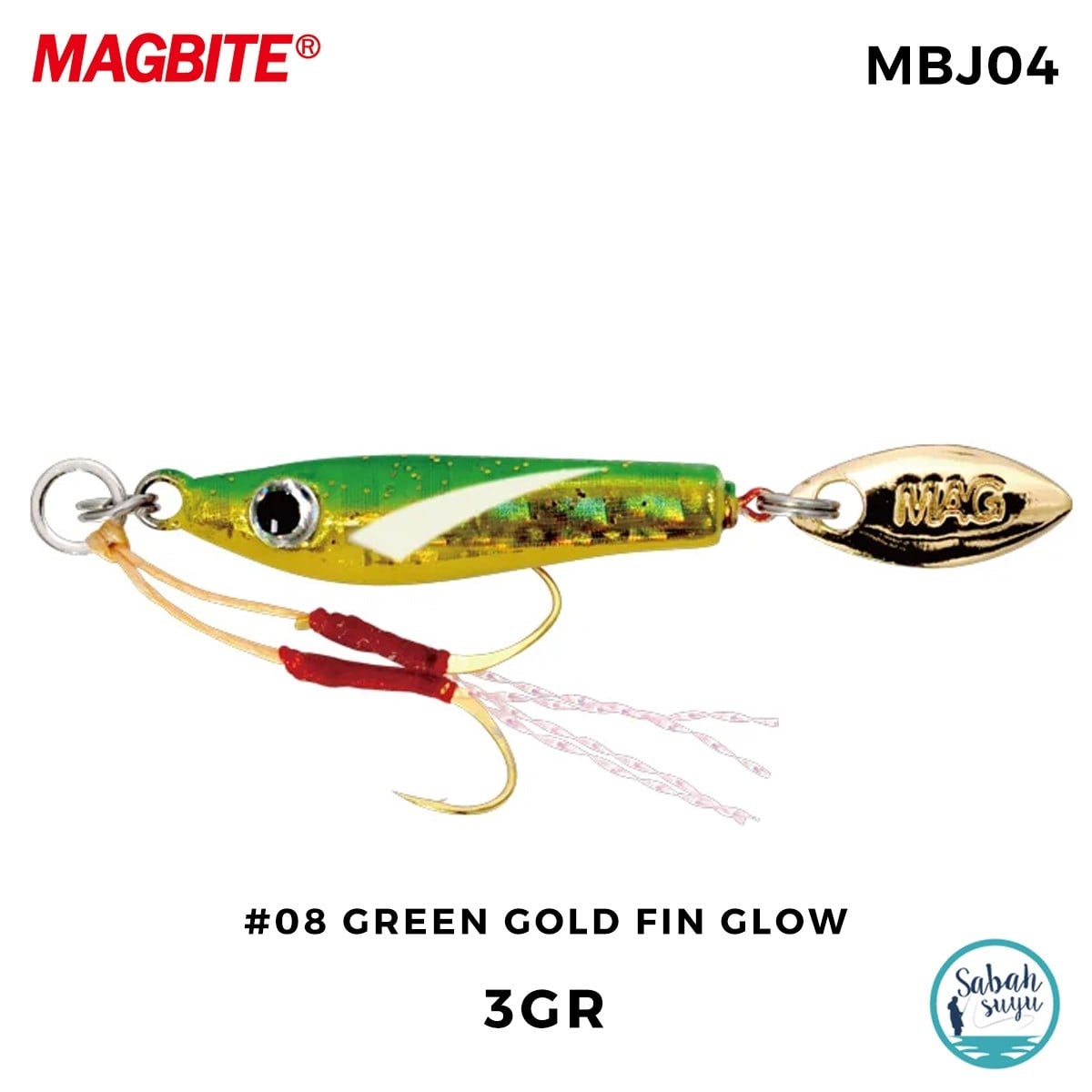 Magbite Chirimen Jig 3gr #08 Green Gold Fin Glow