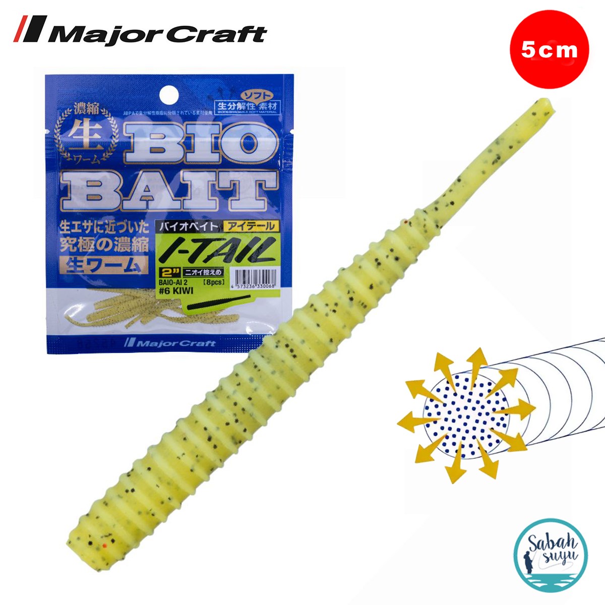 Major Craft Biobait I-Tail Kokulu Silikon 5cm #06 Kiwi (8 Adet)