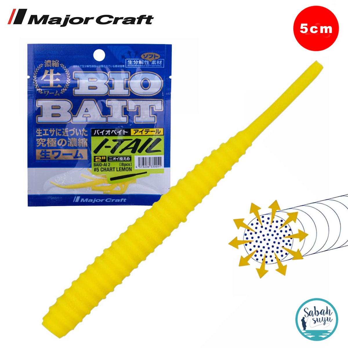 Major Craft Biobait I-Tail Kokulu Silikon 5cm #05 Chart Lemon (8 Adet)