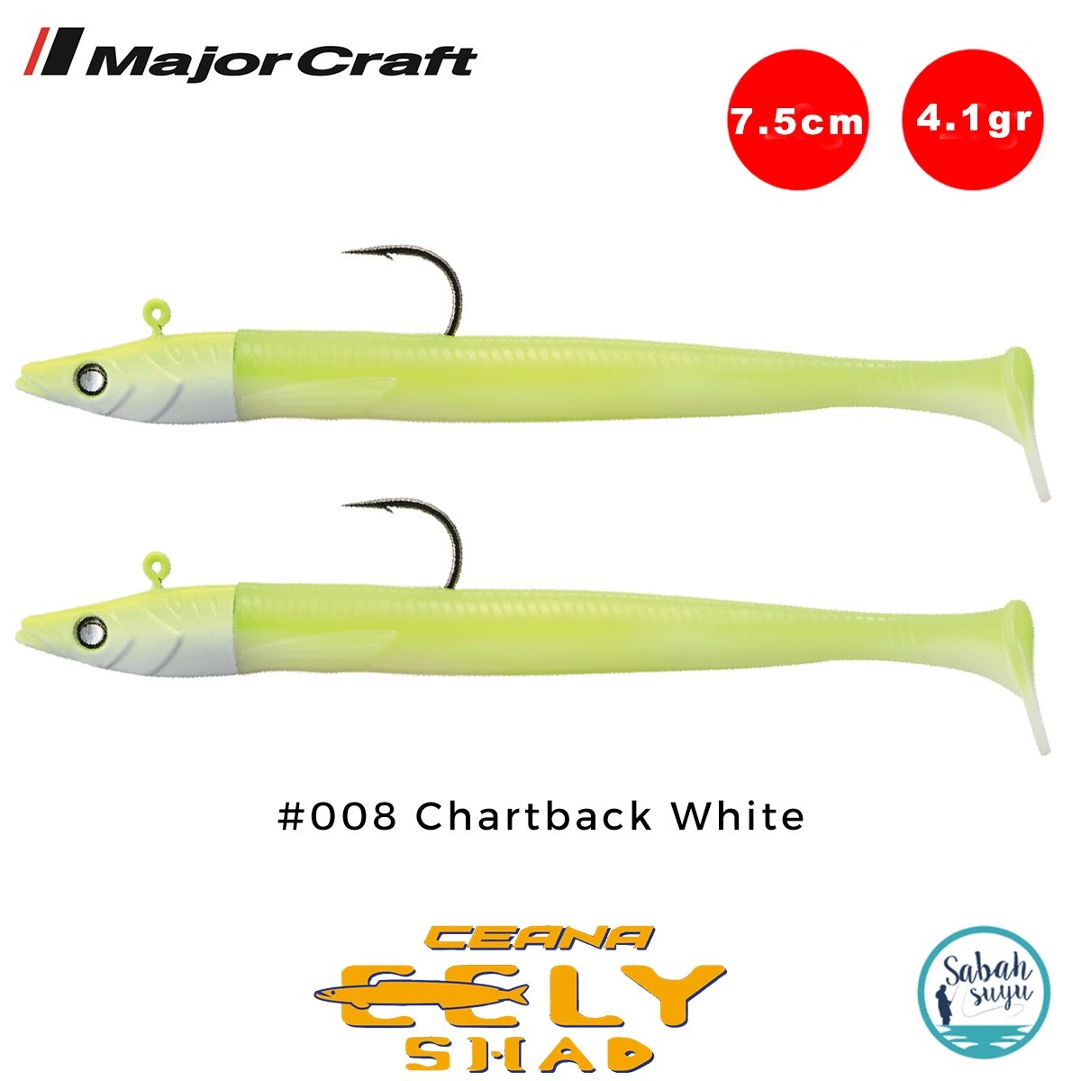 Major Craft Ceana Eely Shad CES-75 7.5cm 4.1gr Silikon Balık #008 Chartback White