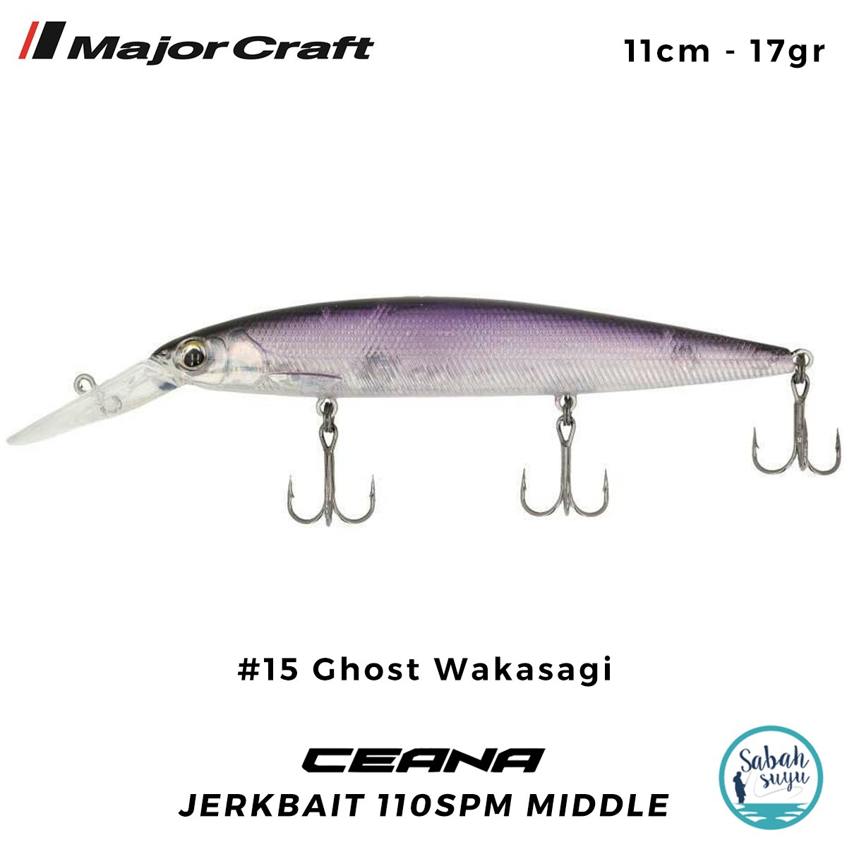 Major Craft Ceana Jerkbait 110SPM Middle 11cm 17gr #15 Ghost Wakasagi