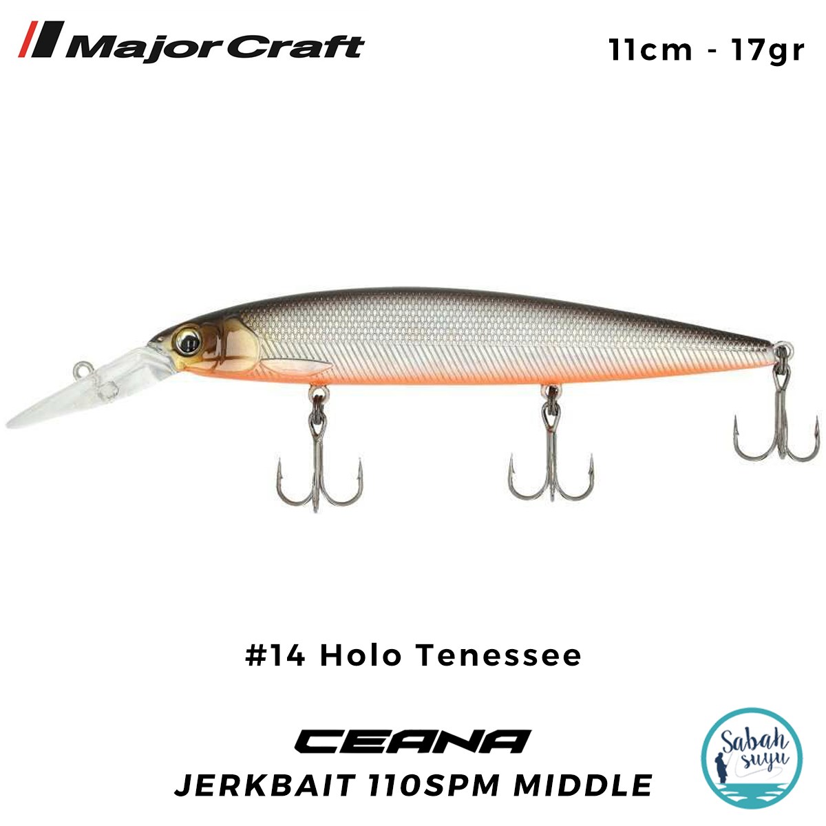 Major Craft Ceana Jerkbait 110SPM Middle 11cm 17gr #14 Holo Tenessee