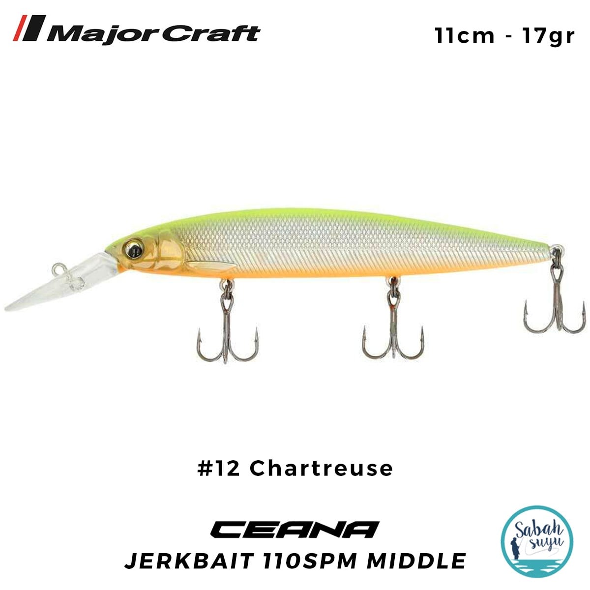 Major Craft Ceana Jerkbait 110SPM Middle 11cm 17gr #12 Chartreuse