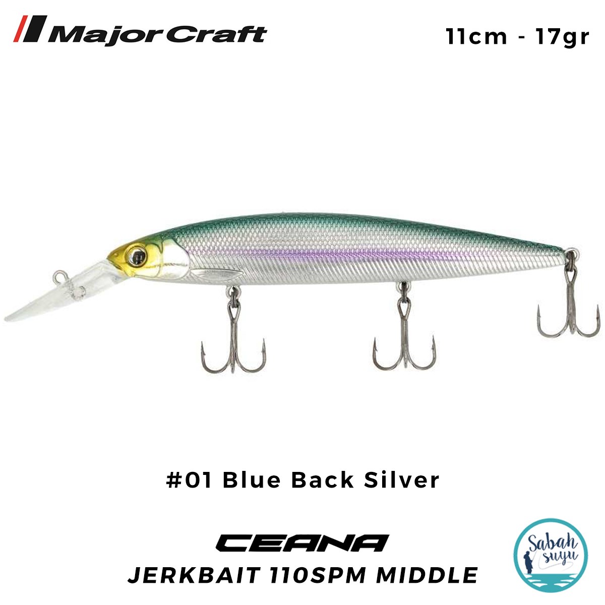 Major Craft Ceana Jerkbait 110SPM Middle 11cm 17gr #01 Blue Back Silver
