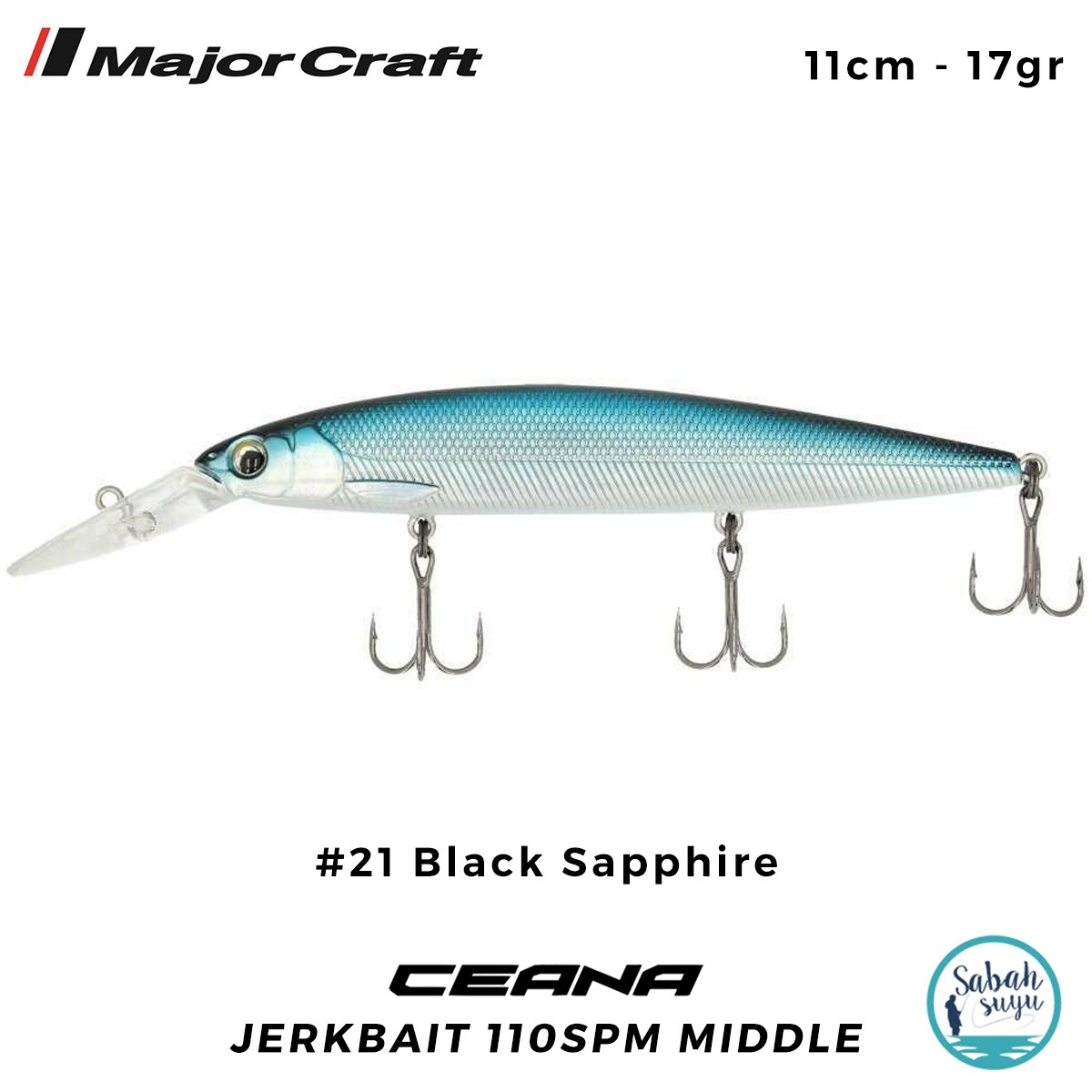 Major Craft Ceana Jerkbait 110SPM Middle 11cm 17gr #21 Black Sapphire