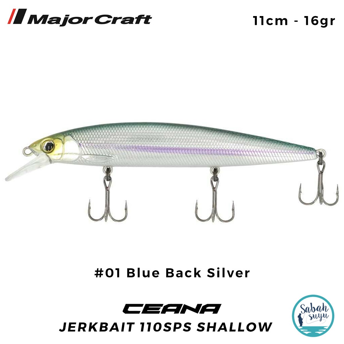 Major Craft Ceana Jerkbait 110SPS Shallow 11cm 16gr #01 Blue Back Silver
