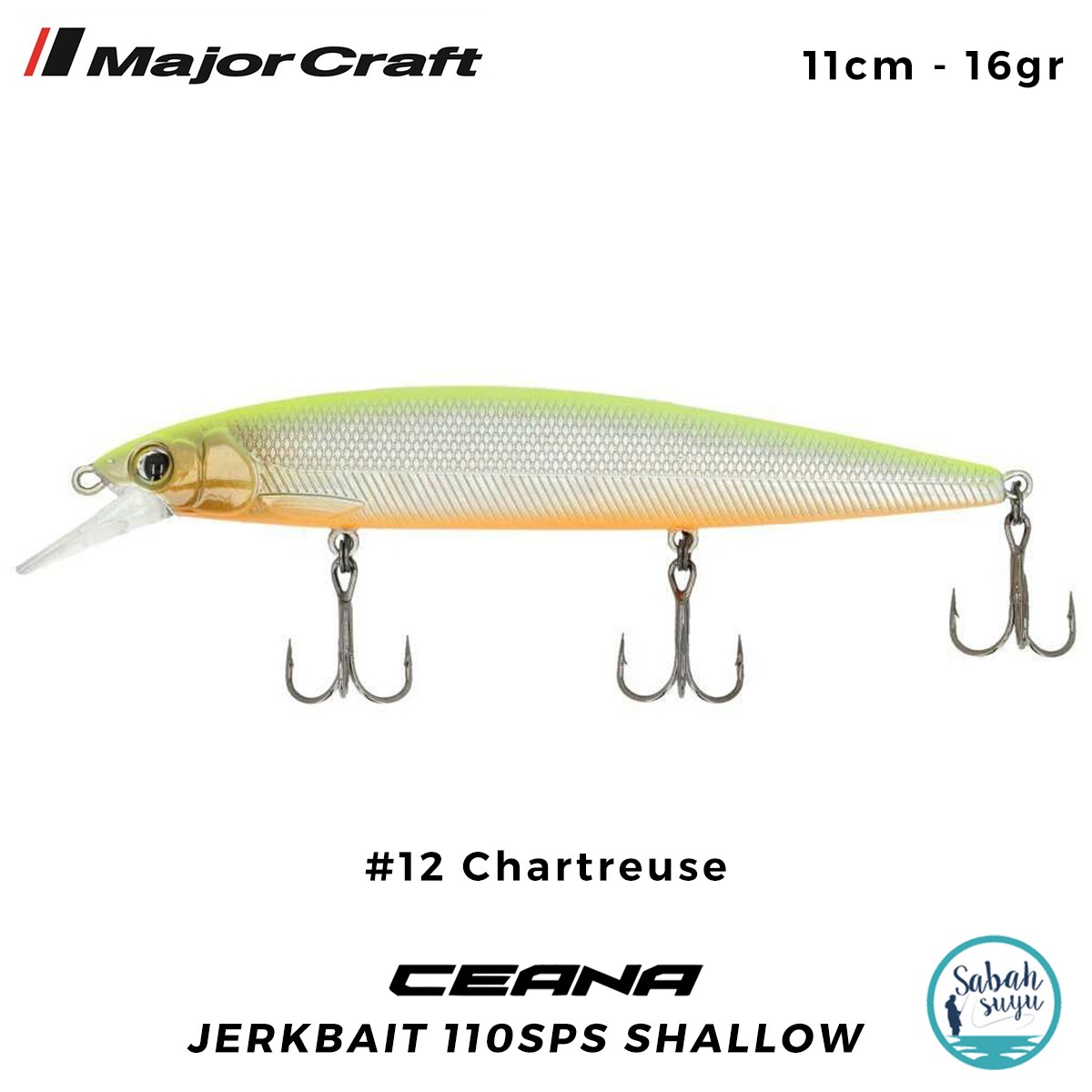 Major Craft Ceana Jerkbait 110SPS Shallow 11cm 16gr #12 Chartreuse