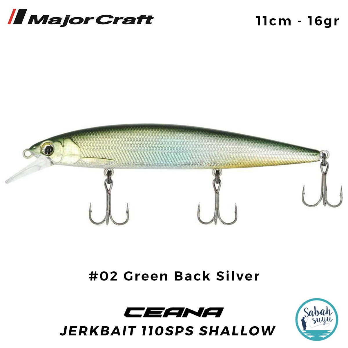 Major Craft Ceana Jerkbait 110SPS Shallow 11cm 16gr #02 Green Back Silver