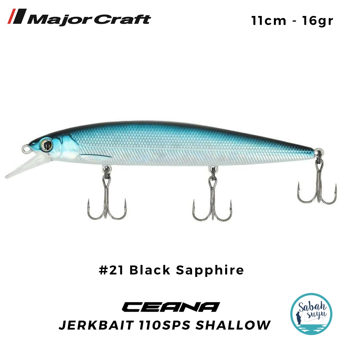 Major Craft Ceana Jerkbait 110SPS Shallow 11cm 16gr #21 Black Sapphire
