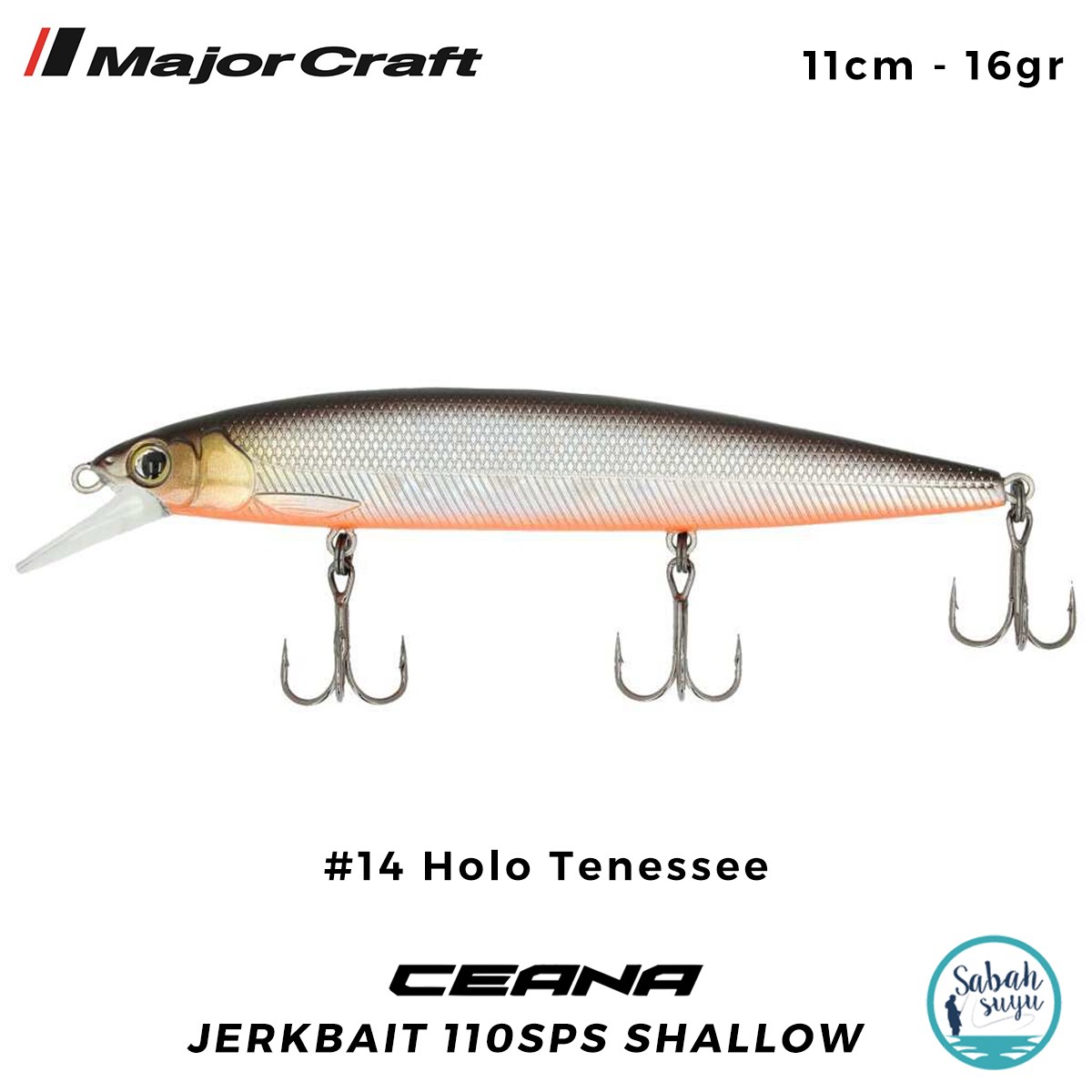 Major Craft Ceana Jerkbait 110SPS Shallow 11cm 16gr #14 Holo Tenessee