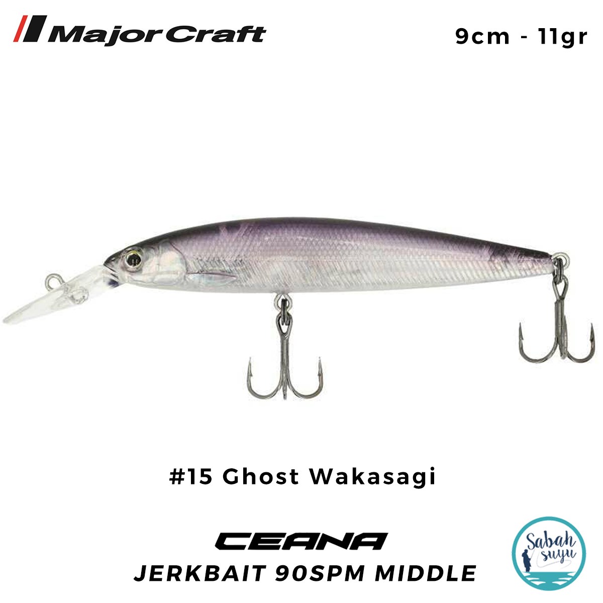 Major Craft Ceana Jerkbait 90SPM Middle 9cm 11gr #15 Ghost Wakasagi