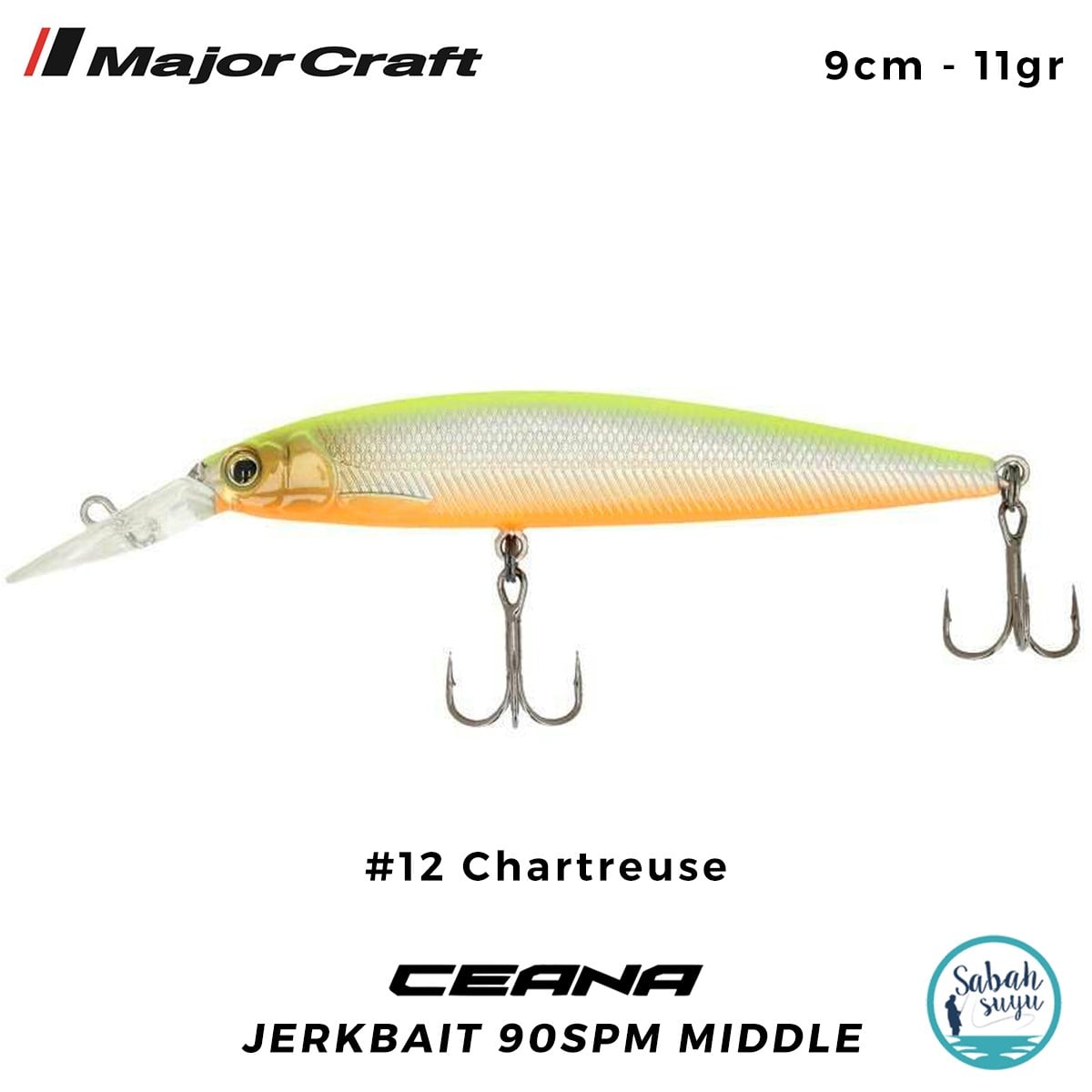 Major Craft Ceana Jerkbait 90SPM Middle 9cm 11gr #12 Chartreuse