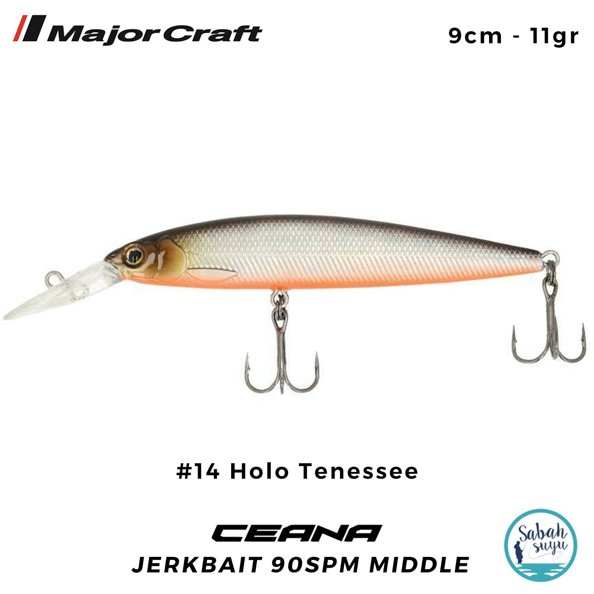 Major Craft Ceana Jerkbait 90SPM Middle 9cm 11gr #14 Holo Tenessee