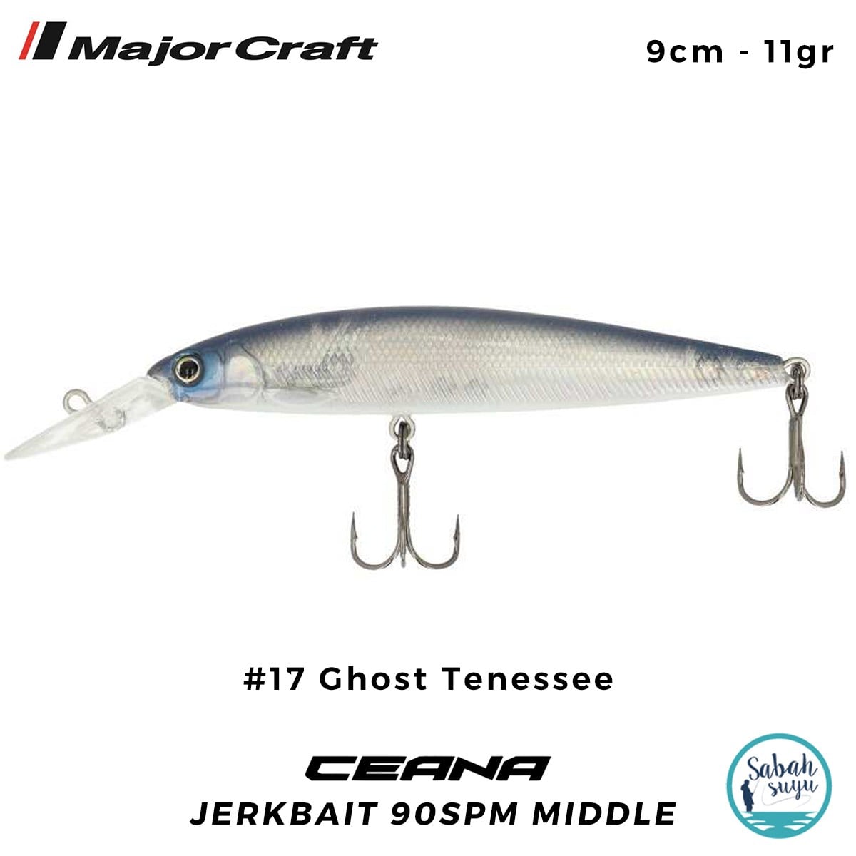 Major Craft Ceana Jerkbait 90SPM Middle 9cm 11gr #17 Ghost Tenessee