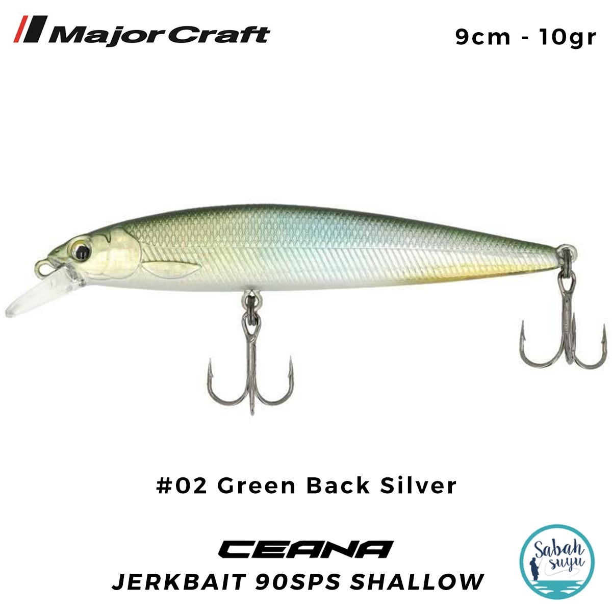 Major Craft Ceana Jerkbait 90SPS Shallow 9cm 10gr #02 Green Back Silver