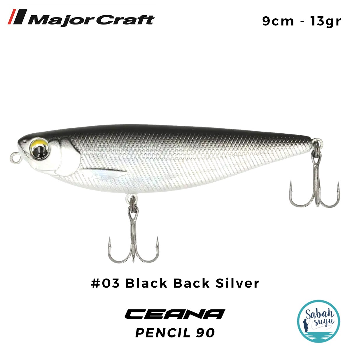 Major Craft Ceana Pencil 90 9cm 13gr #03 Black Back Silver
