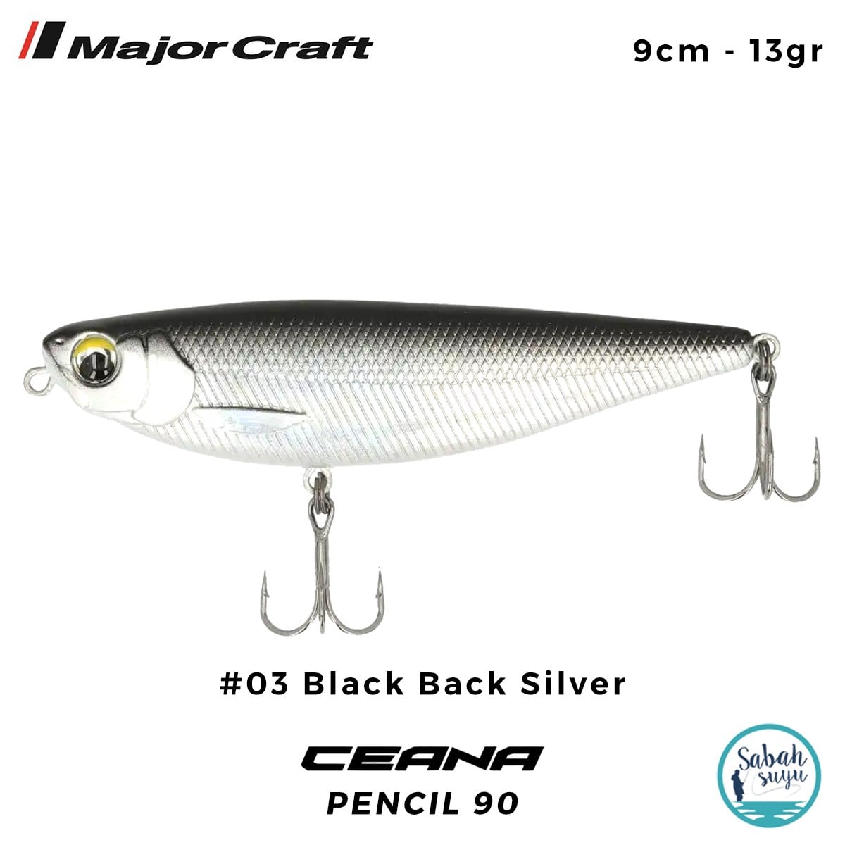 Major Craft Ceana Pencil 90 9cm 13gr #03 Black Back Silver