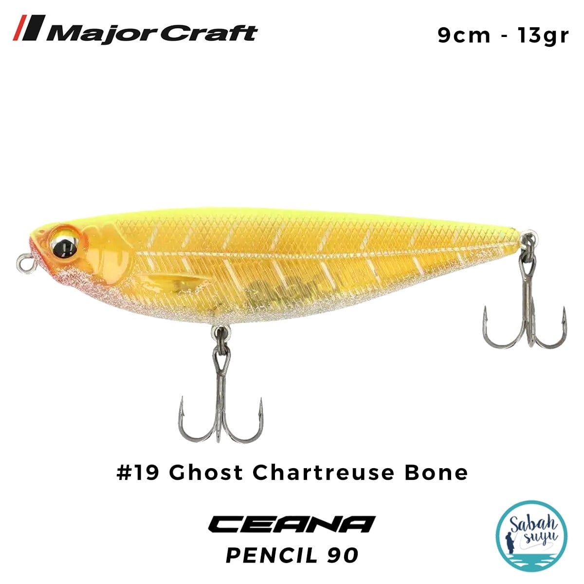 Major Craft Ceana Pencil 90 9cm 13gr #19 Ghost Chartreuse Bone