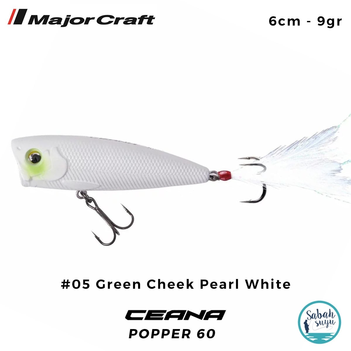 Major Craft Ceana Popper 60 6cm 9gr #05 Green Cheek Pearl White