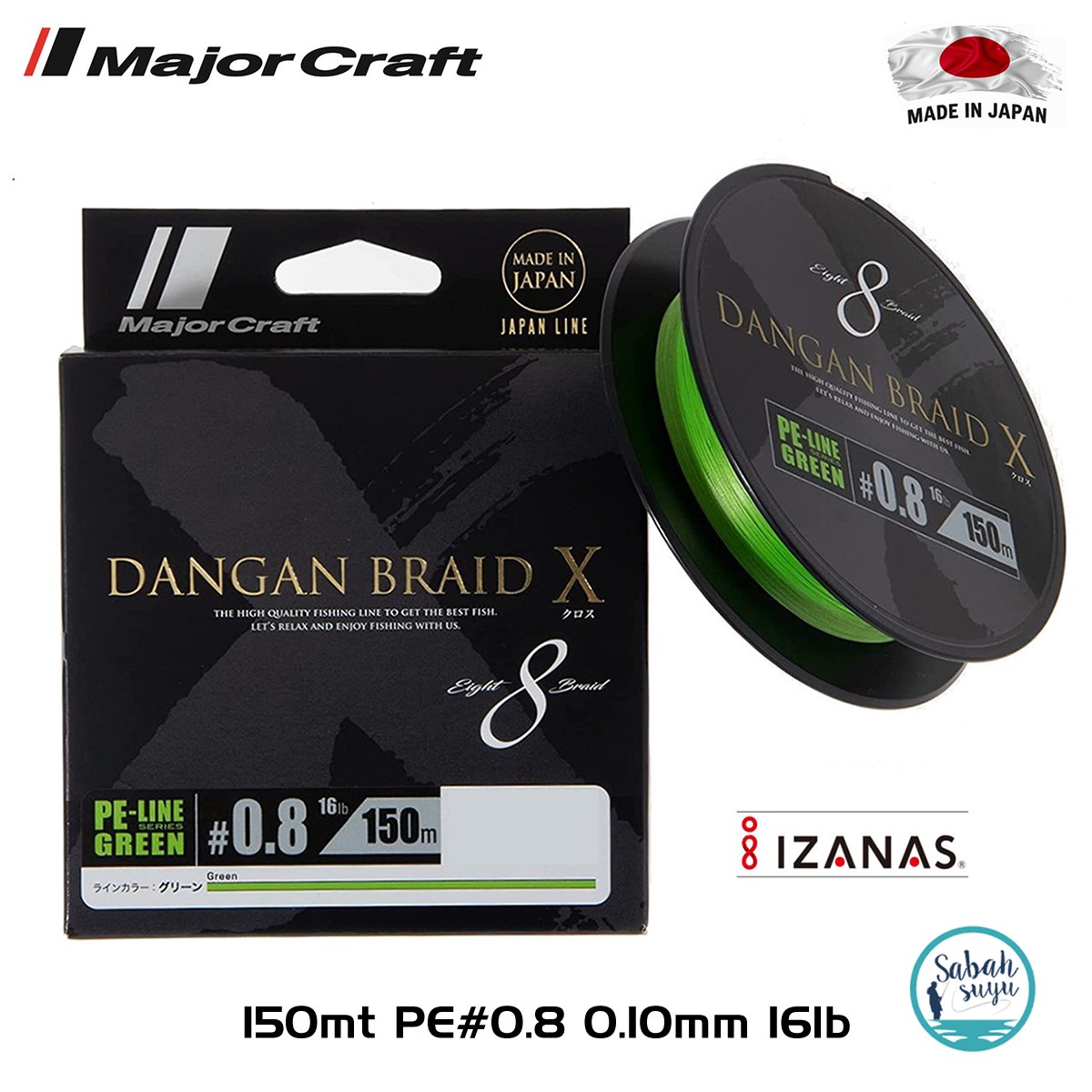Major Craft Dangan Braid X 8X İp Misina PE 0.8 0.10mm 16lb/7.26kg 150mt Yeşil