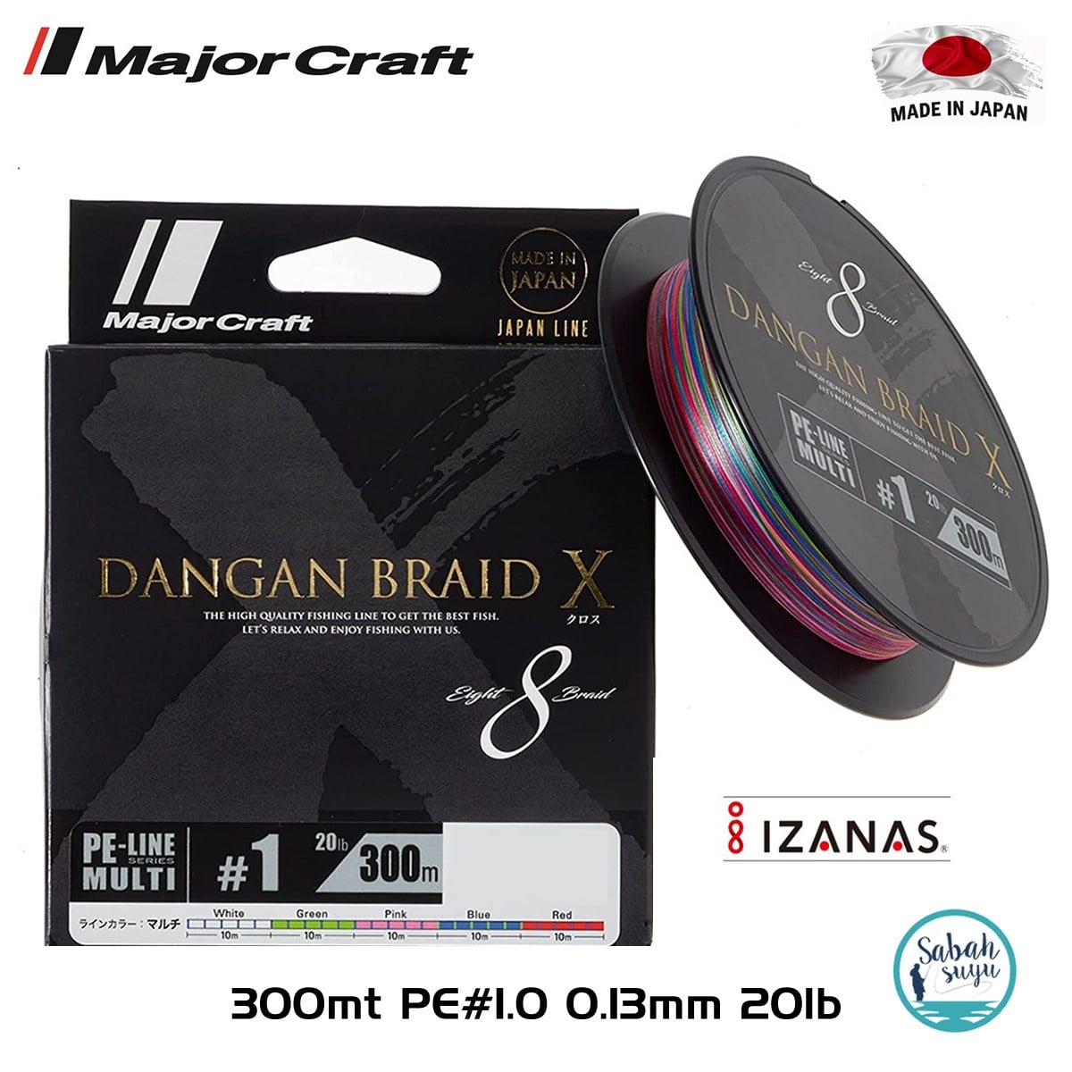 Major Craft Dangan Braid X 8X İp Misina PE 1.0 0.13mm 20lb/9.07kg 300mt Multi