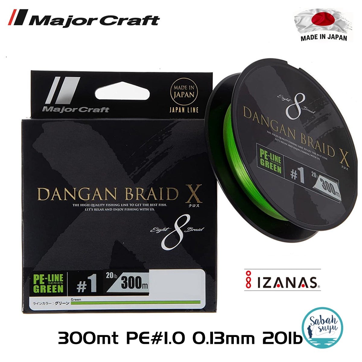 Major Craft Dangan Braid X 8X İp Misina PE 1.0 0.13mm 20lb/9.07kg 300mt Yeşil