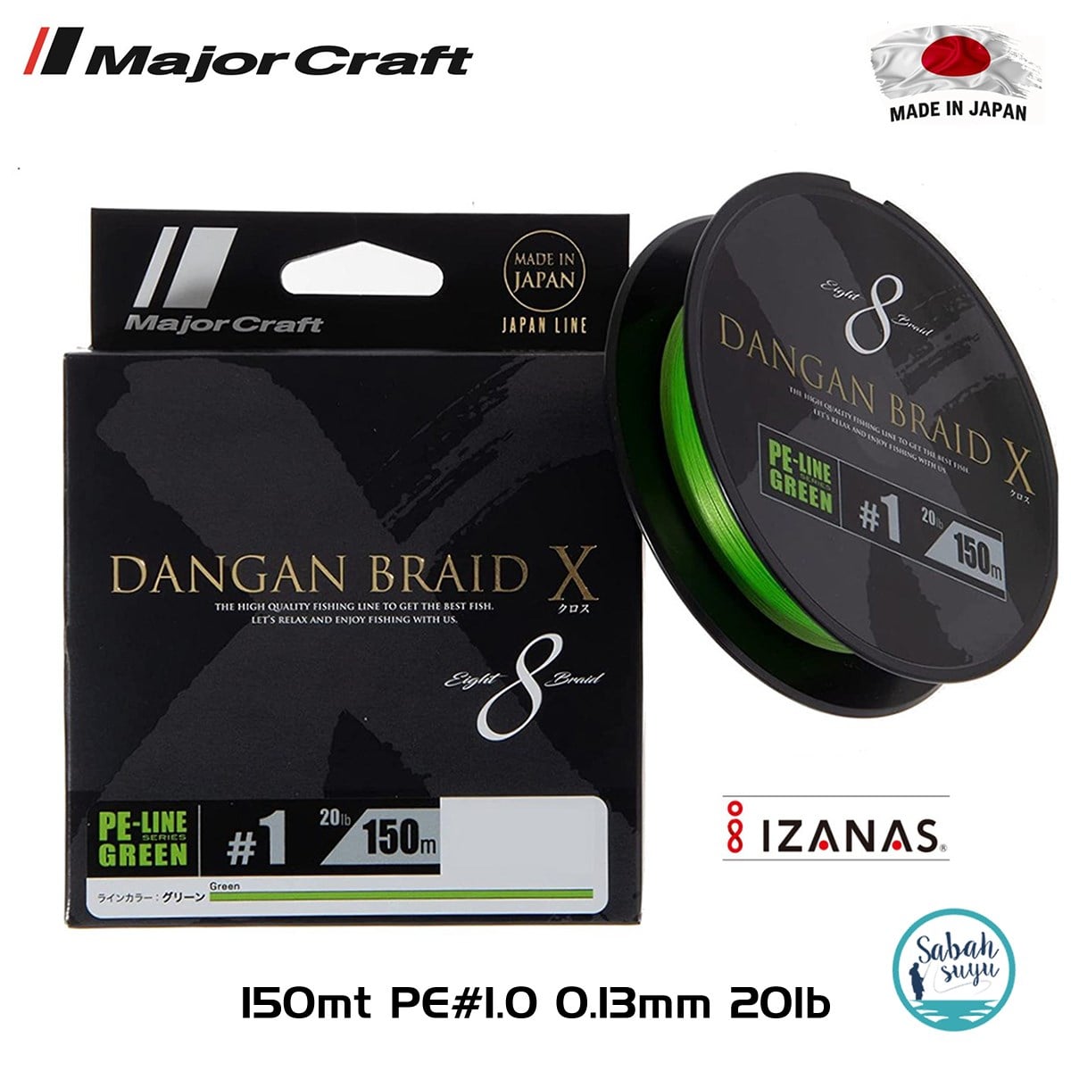 Major Craft Dangan Braid X 8X İp Misina PE 1.0 0.13mm 20lb/9.07kg 150mt Yeşil