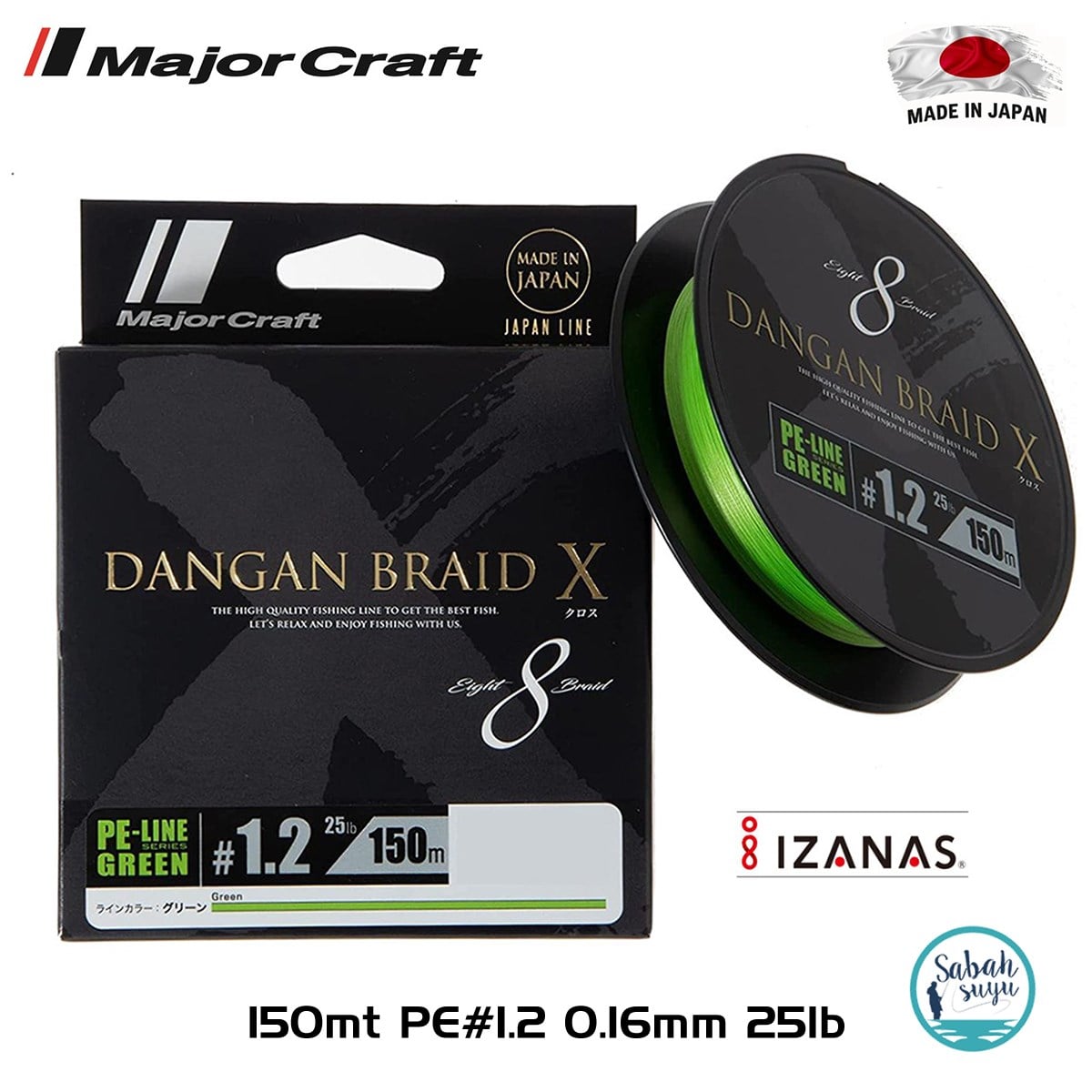 Major Craft Dangan Braid X 8X İp Misina PE 1.2 0.16mm 25lb/11.34kg 150mt Yeşil