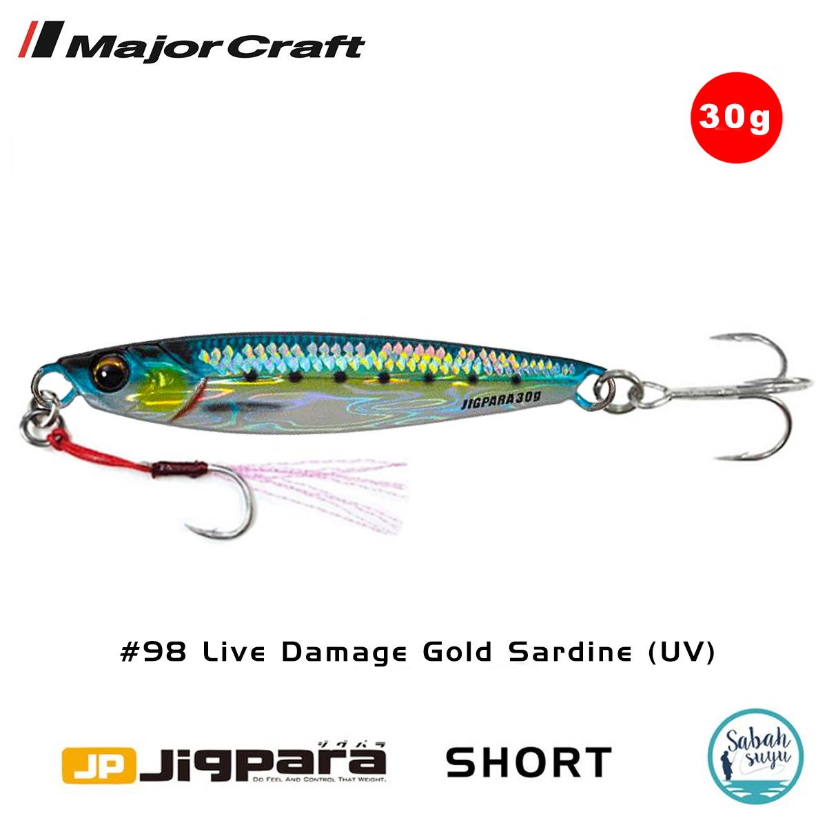 Major Craft Jigpara Short JPS-30gr 70mm #98 Live Damage Gold Sardine (UV)