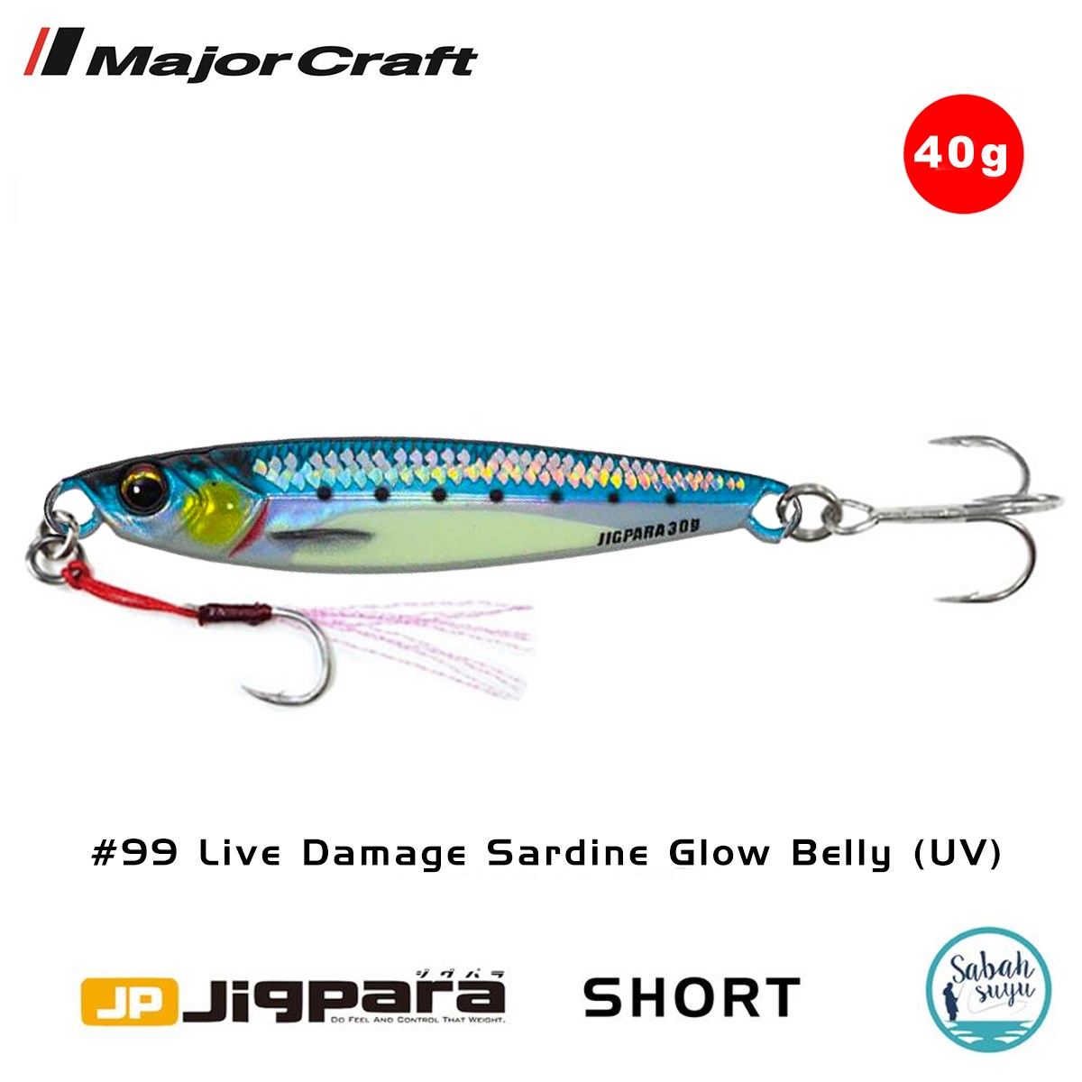 Major Craft Jigpara Short JPS-40gr 80mm #99 Live Damage Sardine Glow Belly (UV)