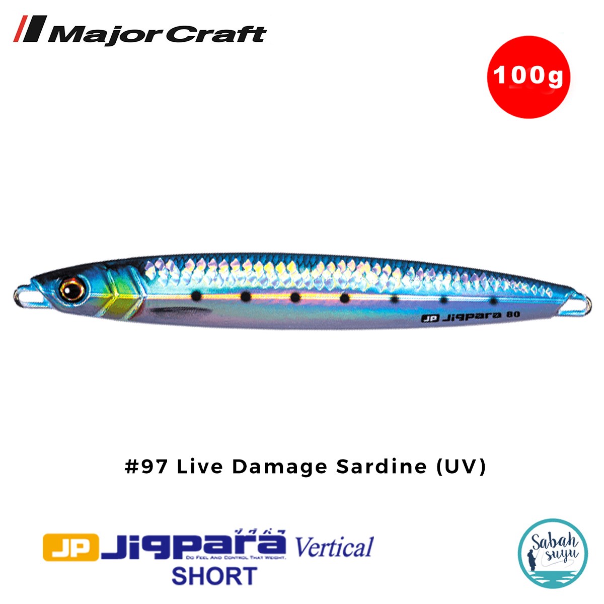 Major Craft Jigpara Vertical Short JPV-100gr 125mm #97 Live Damage Sardine (UV)