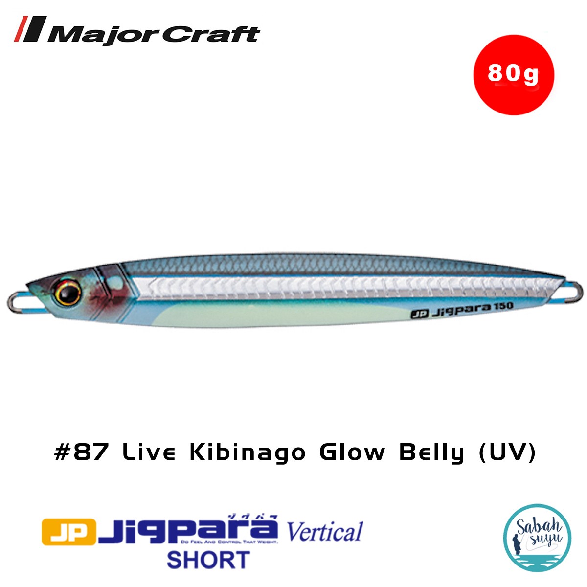 Major Craft Jigpara Vertical Short JPV-80gr 115mm #87 Live Hara Glow Kibinago (UV)