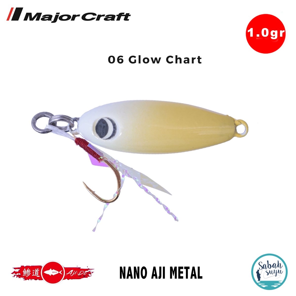 Major Craft Nano Aji Metal 1.0gr 12mm #06 Glow Chart